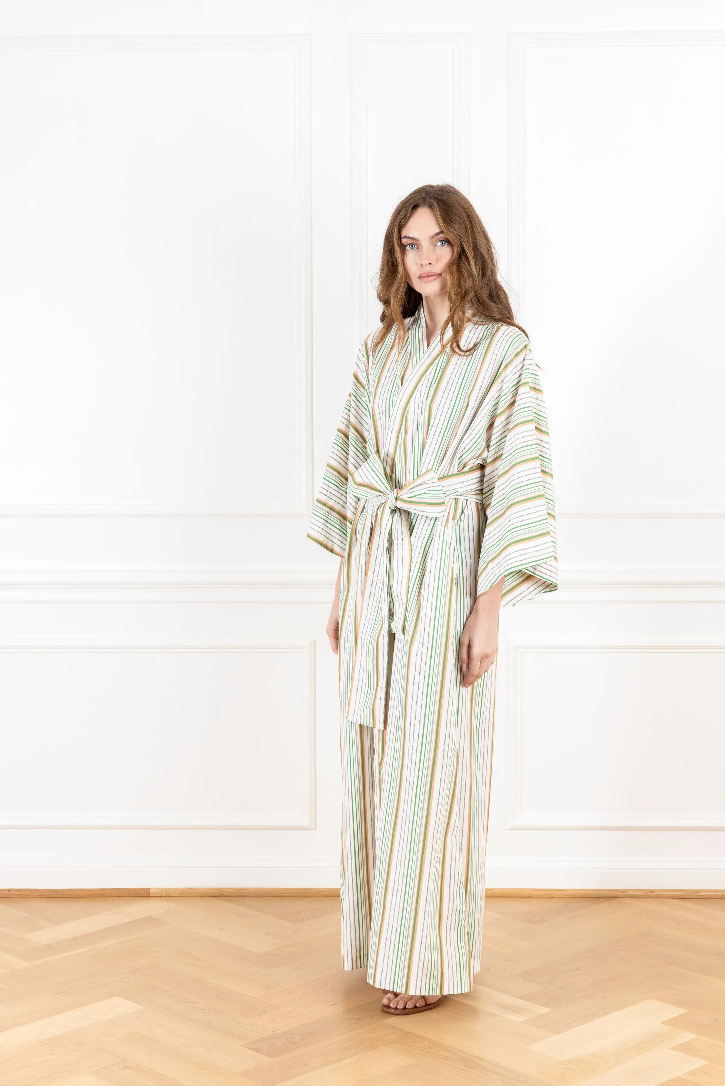 Pale Gradient Stripe Maxi Wrap Dress