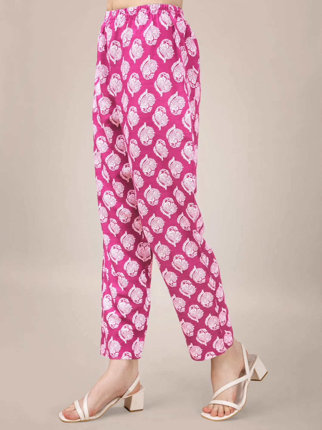 Pink Rayon Print with Embroidery & Sequence Work Kurti Set