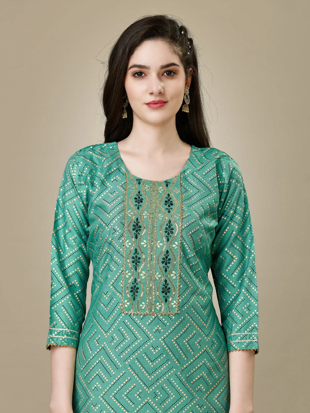 Pista Heavy Rayon Cotton with Embroidery Work Kurti Set
