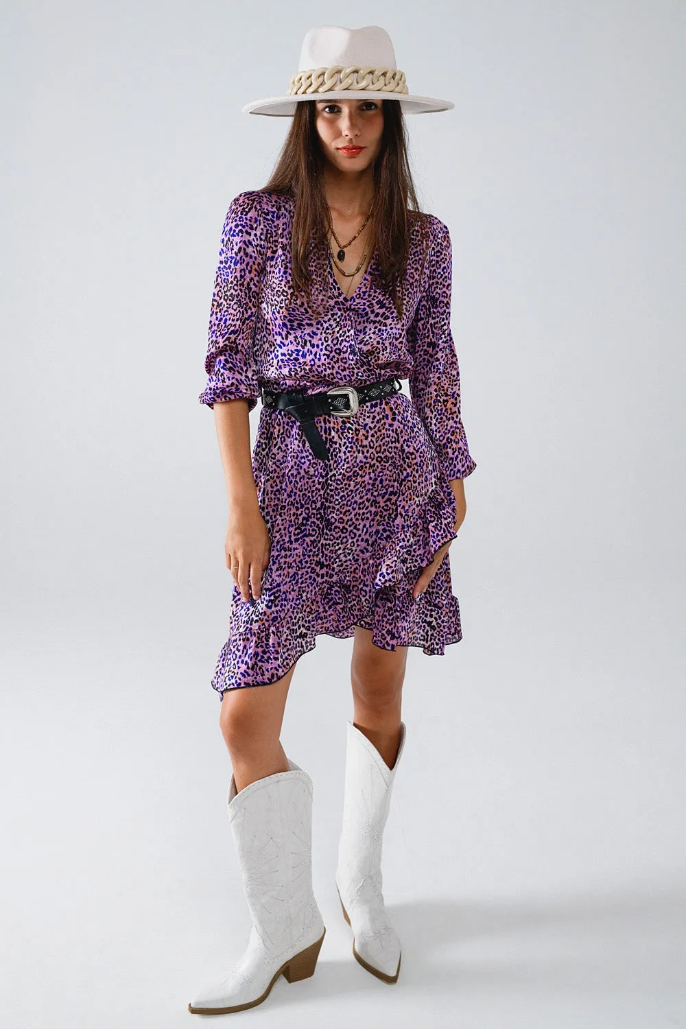 Purple Animal Print Wrap Dress
