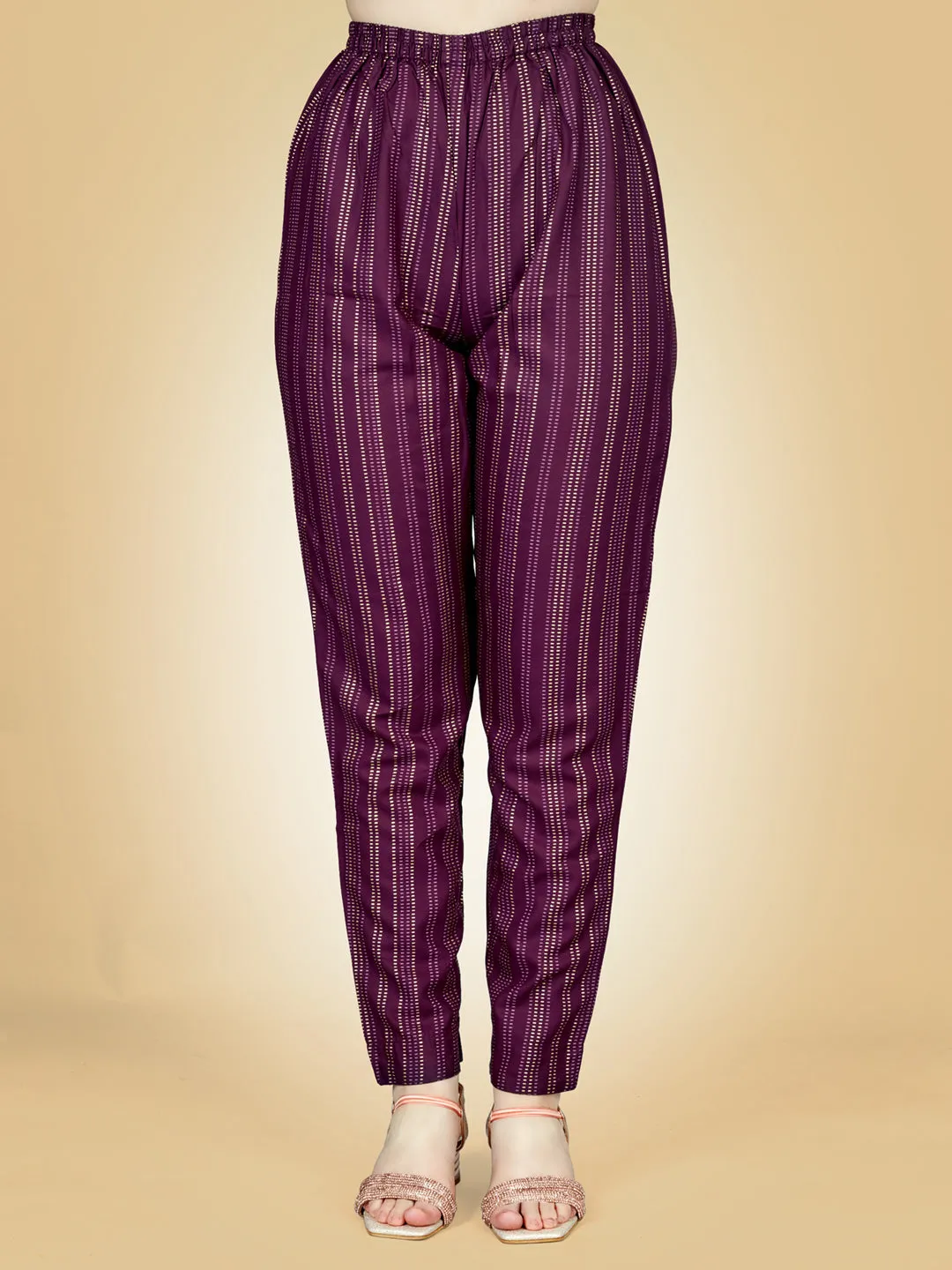Purple Heavy Rayon Cotton with Embroidery Work Kurti Set