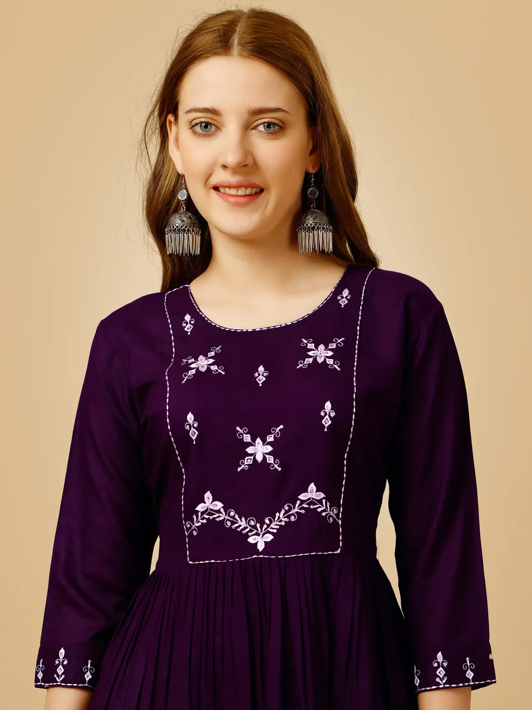 Purple Heavy Rayon with Embroidery & Sequence Work Western Top Kurti