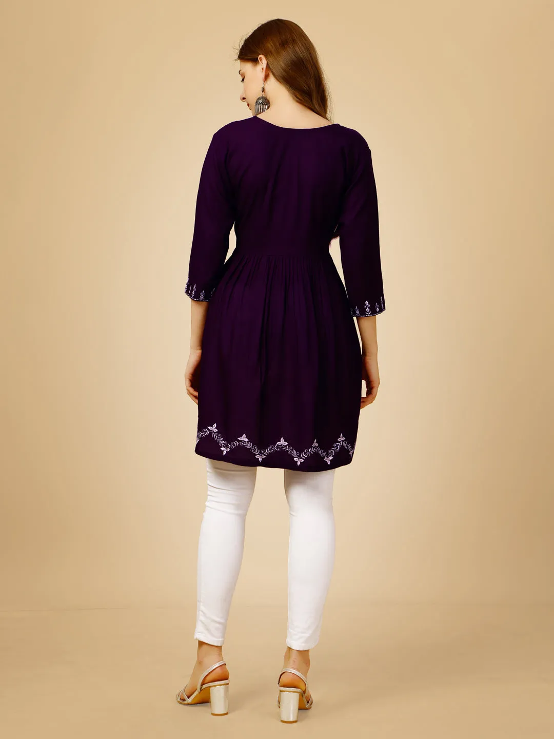 Purple Heavy Rayon with Embroidery & Sequence Work Western Top Kurti