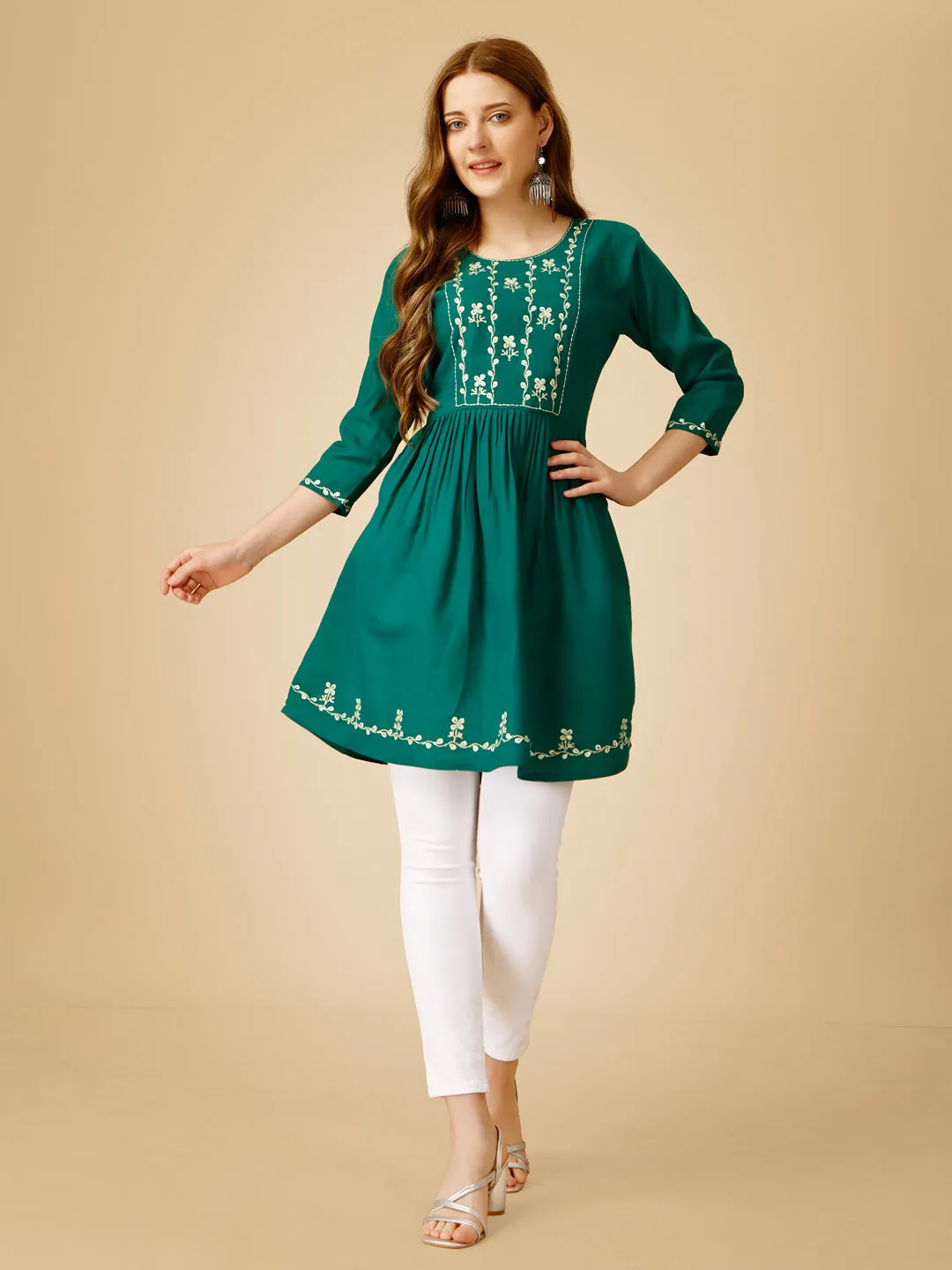 Rama Heavy Rayon with Embroidery & Sequence Work Western Top Kurti