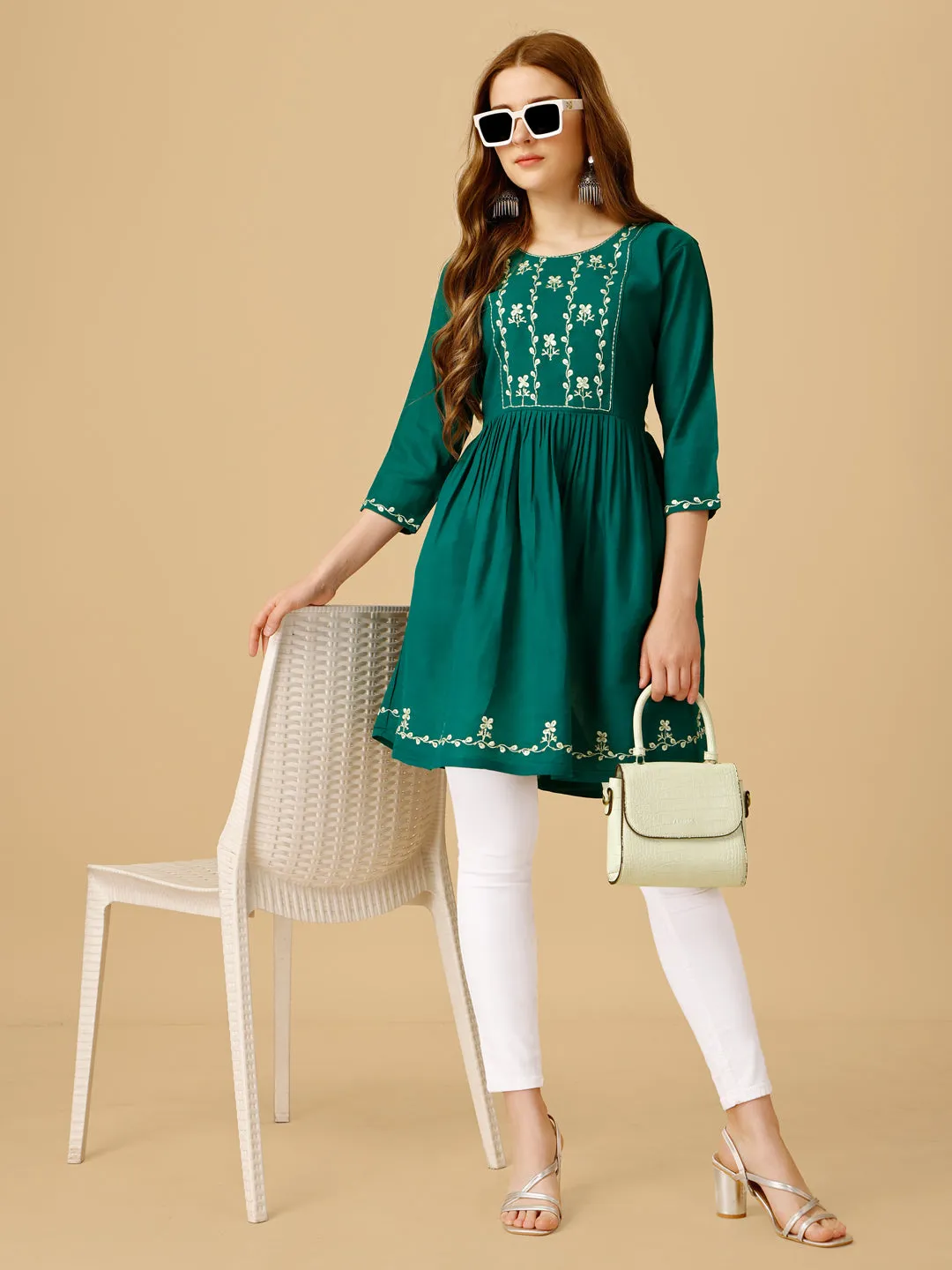 Rama Heavy Rayon with Embroidery & Sequence Work Western Top Kurti