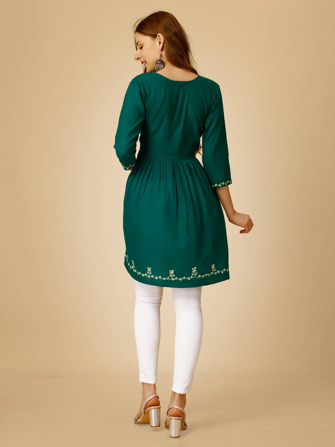 Rama Heavy Rayon with Embroidery & Sequence Work Western Top Kurti