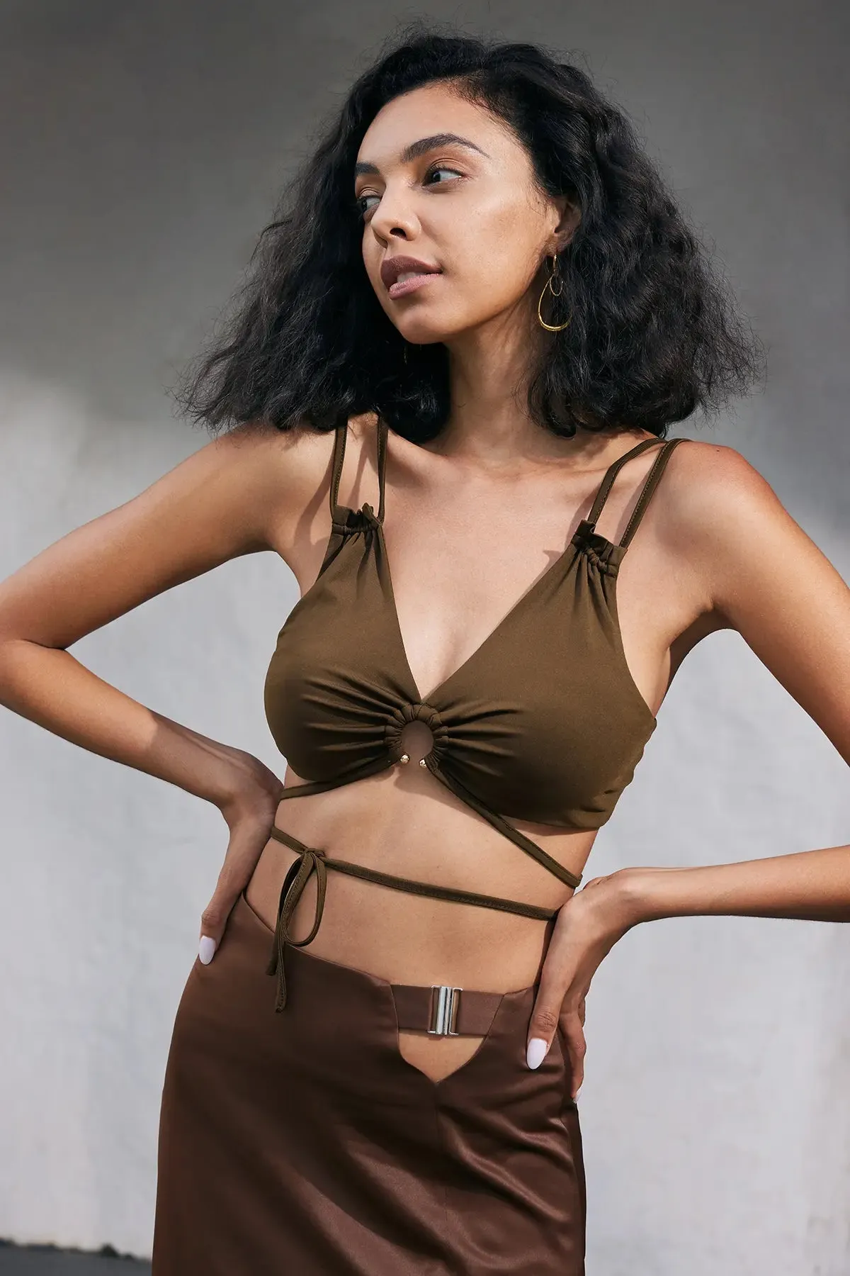 Ring Linked Tie Waist Camis Crop Top