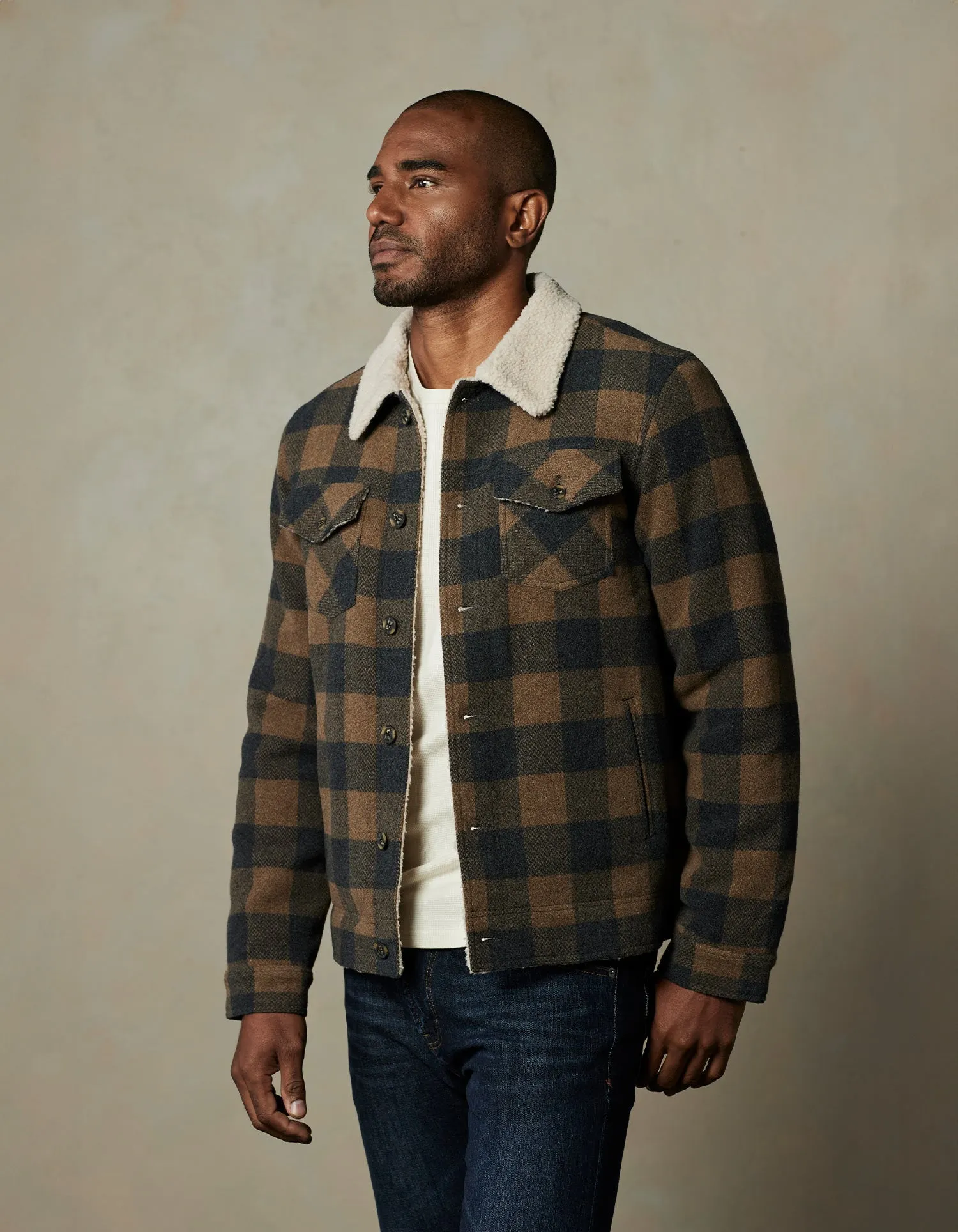 Sherpa Collar Jacket in Chestnut Buffalo