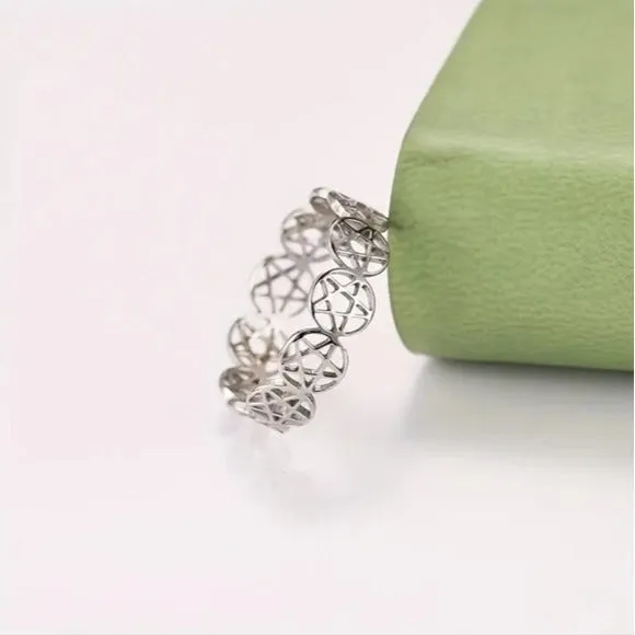 Stainless Steel Pentagram Ring | High Quality Hollowed Pentacles Connected