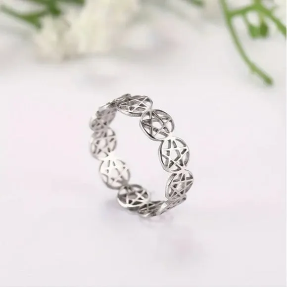 Stainless Steel Pentagram Ring | High Quality Hollowed Pentacles Connected