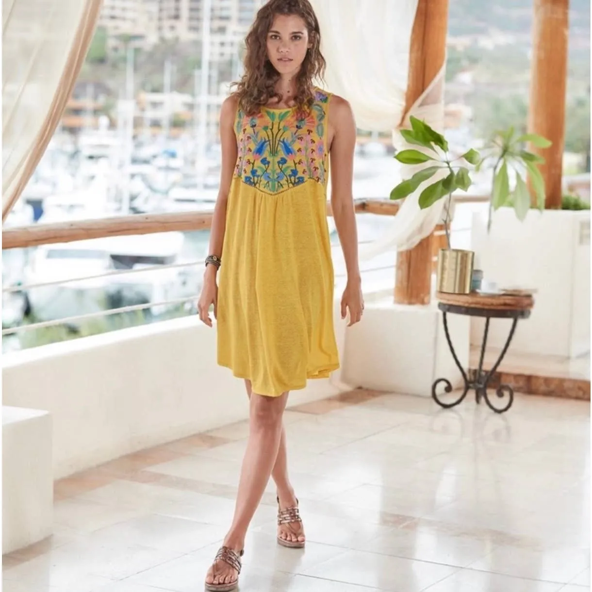 Sundance Sintra Dreams Embroidered Chemise Dress Linen Size M
