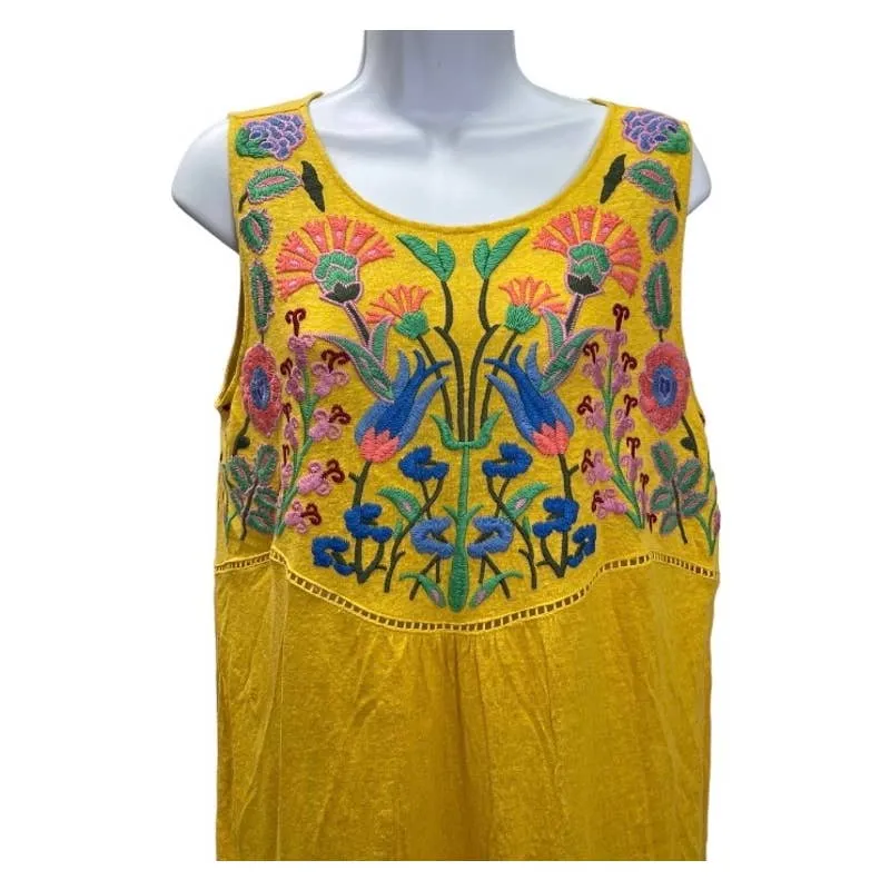Sundance Sintra Dreams Embroidered Chemise Dress Linen Size M