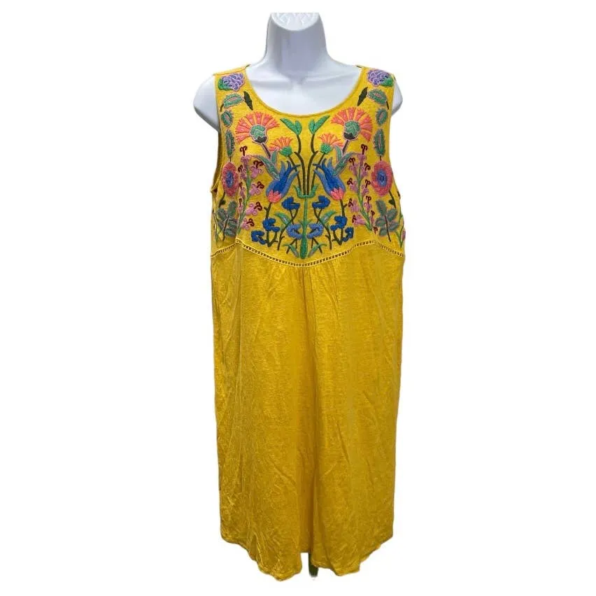 Sundance Sintra Dreams Embroidered Chemise Dress Linen Size M