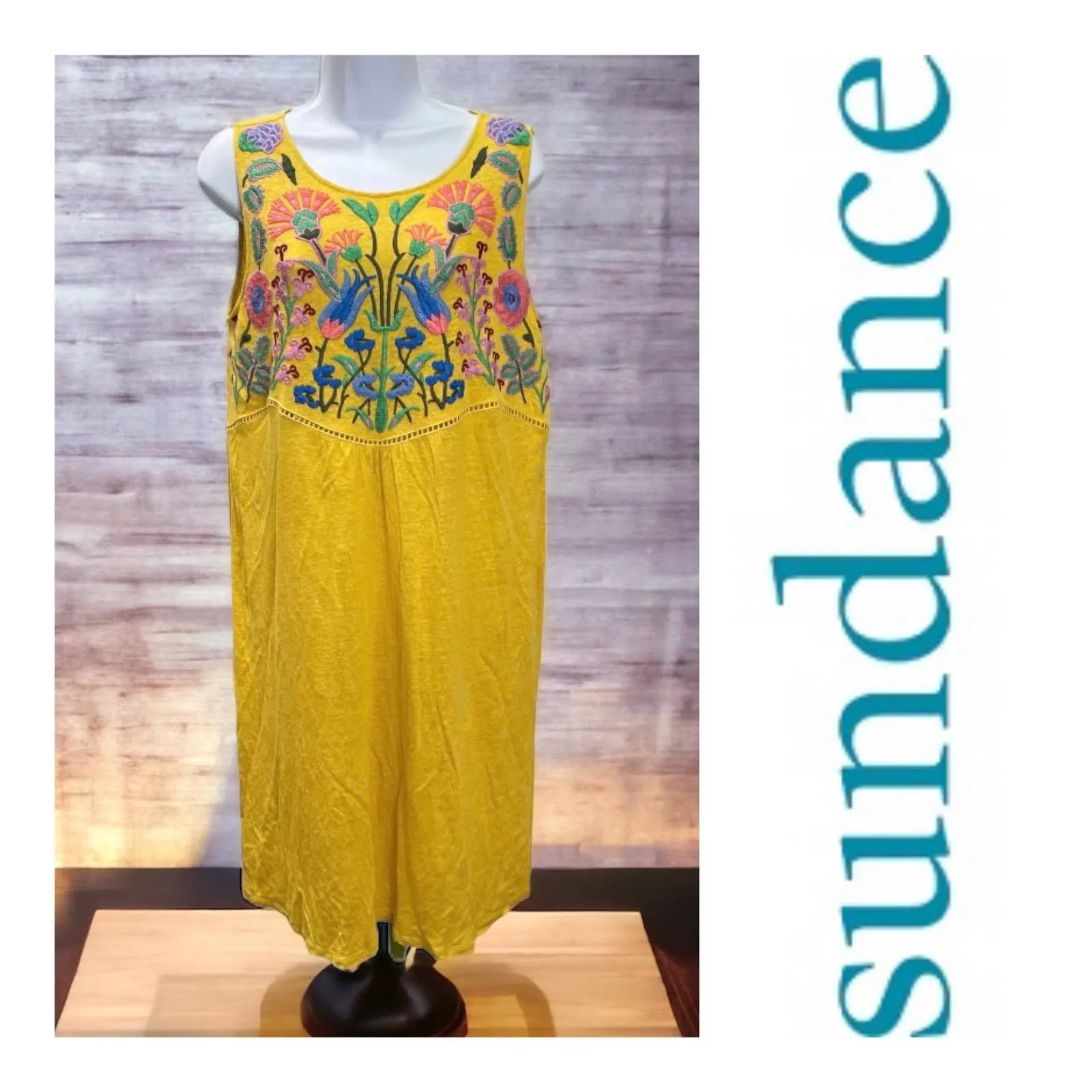 Sundance Sintra Dreams Embroidered Chemise Dress Linen Size M