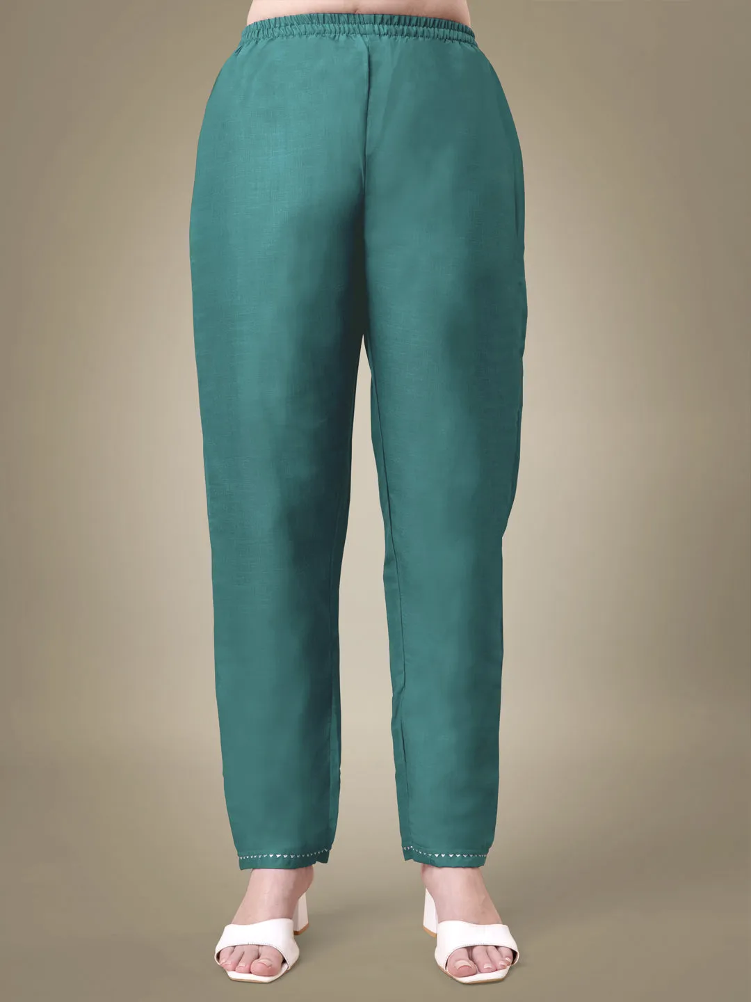 Teal Heavy Cotton Blend with Embroidery Work Kurti Set