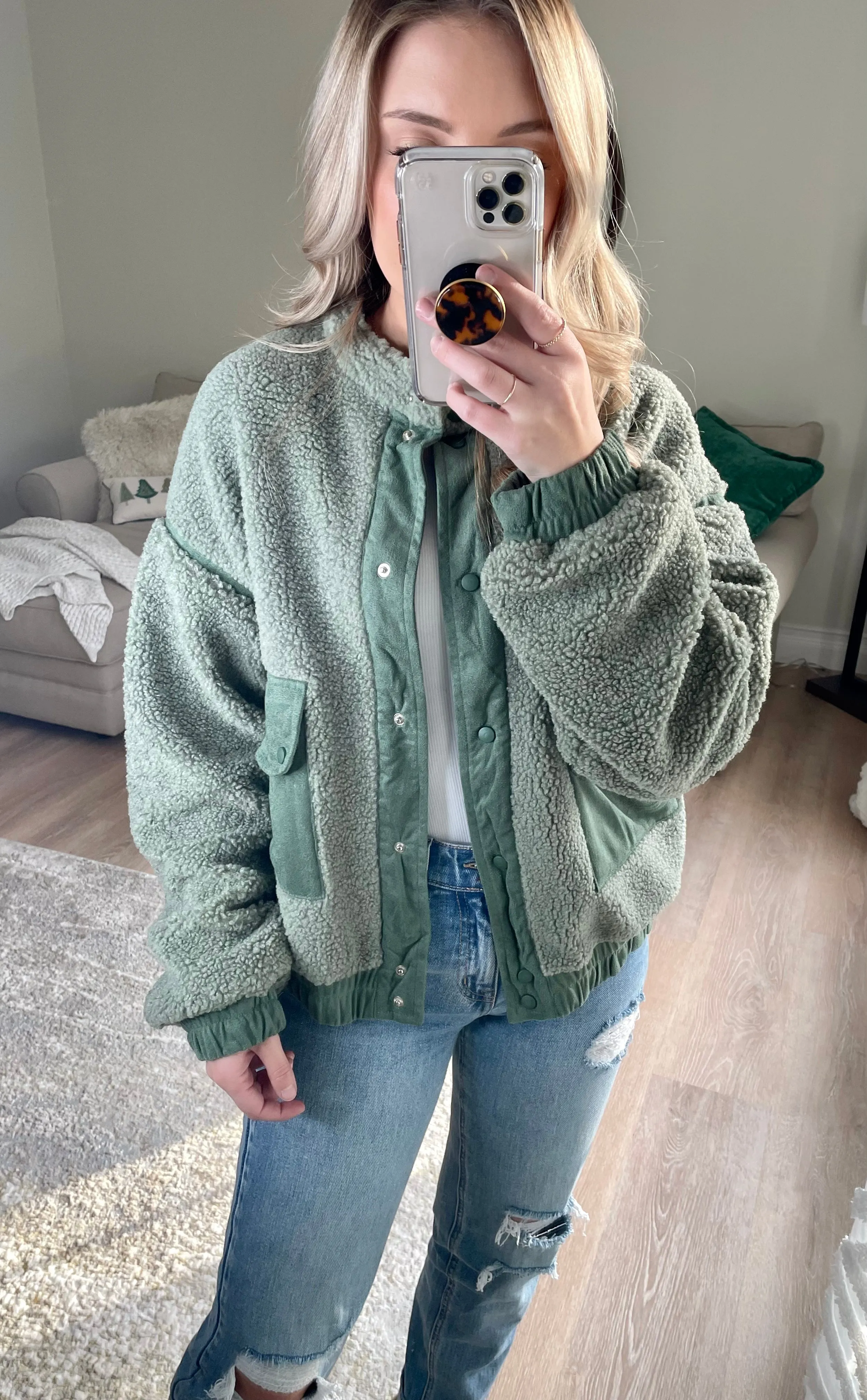 Teddy Suede Bomber Jacket