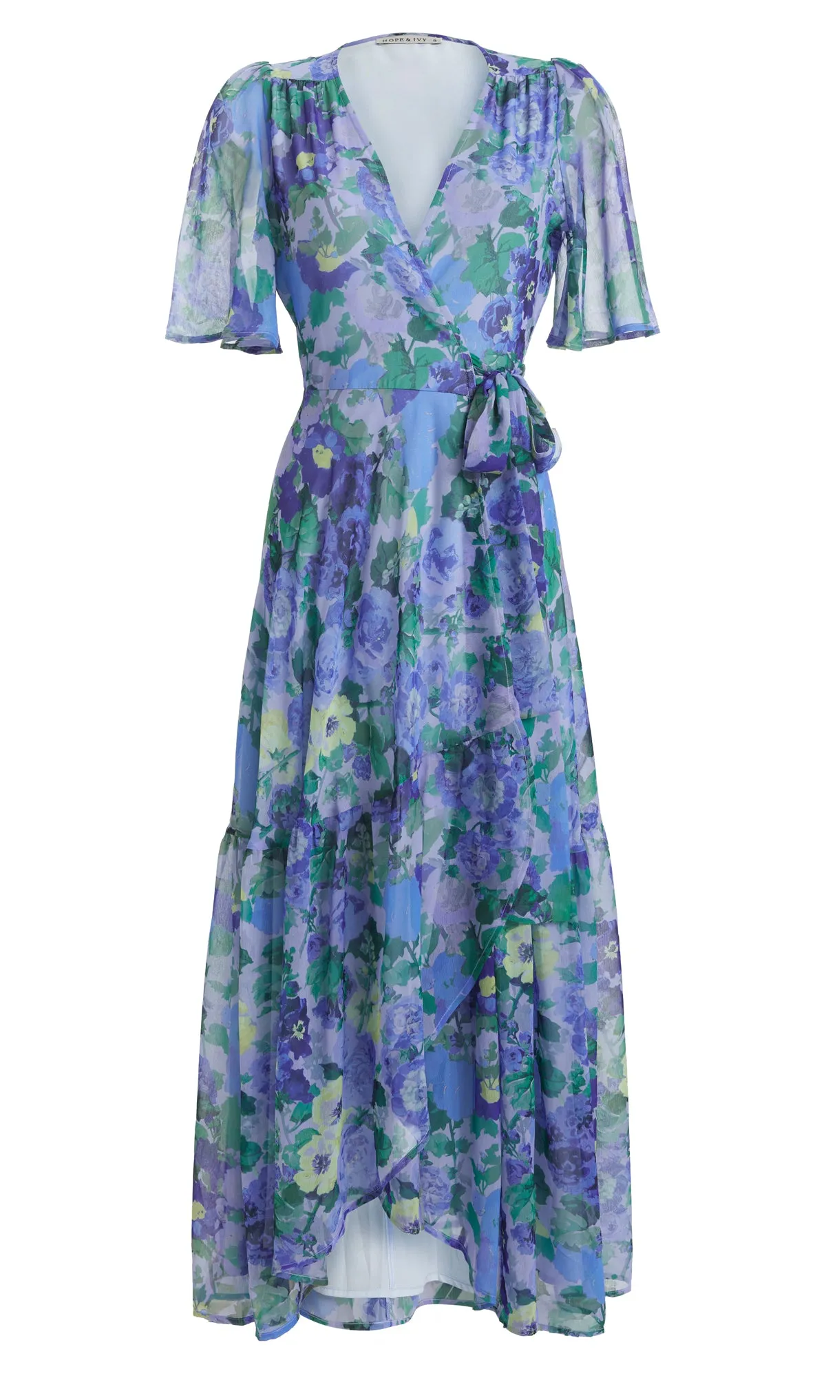 THE NORA FLUTTER SLEEVE MAXI WRAP DRESS (BLUE)