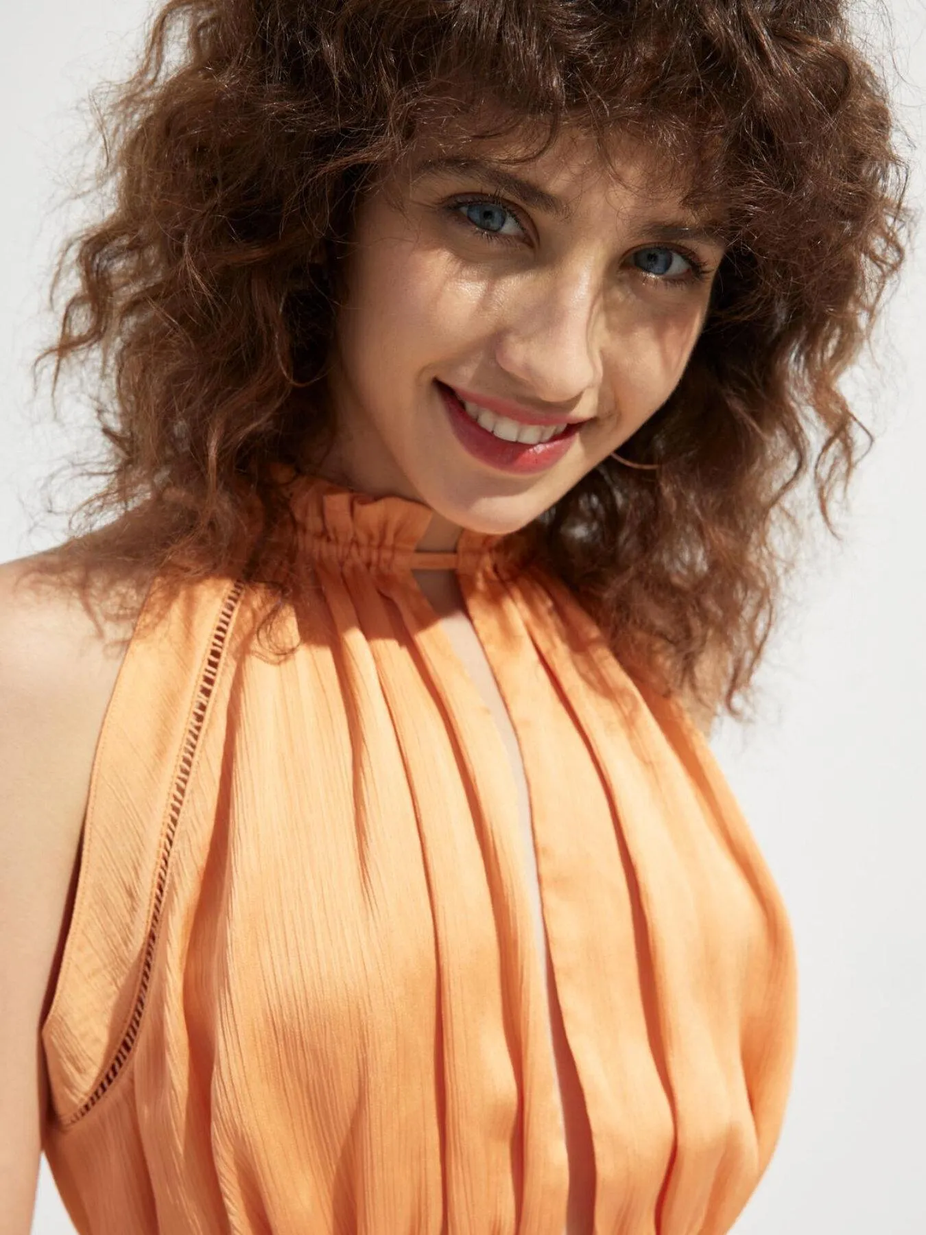 Tie Back Frill Drawstring Crepe Satin Top