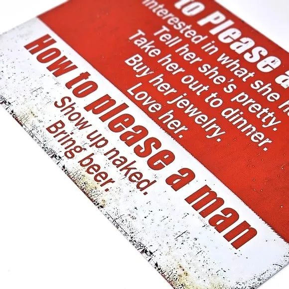 Vintage Metal Sign | Indoor/Outdoor | How To Please A Woman White, Red