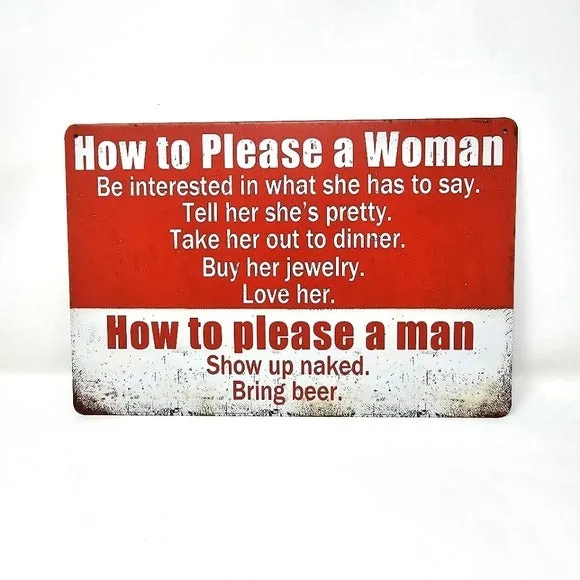 Vintage Metal Sign | Indoor/Outdoor | How To Please A Woman White, Red