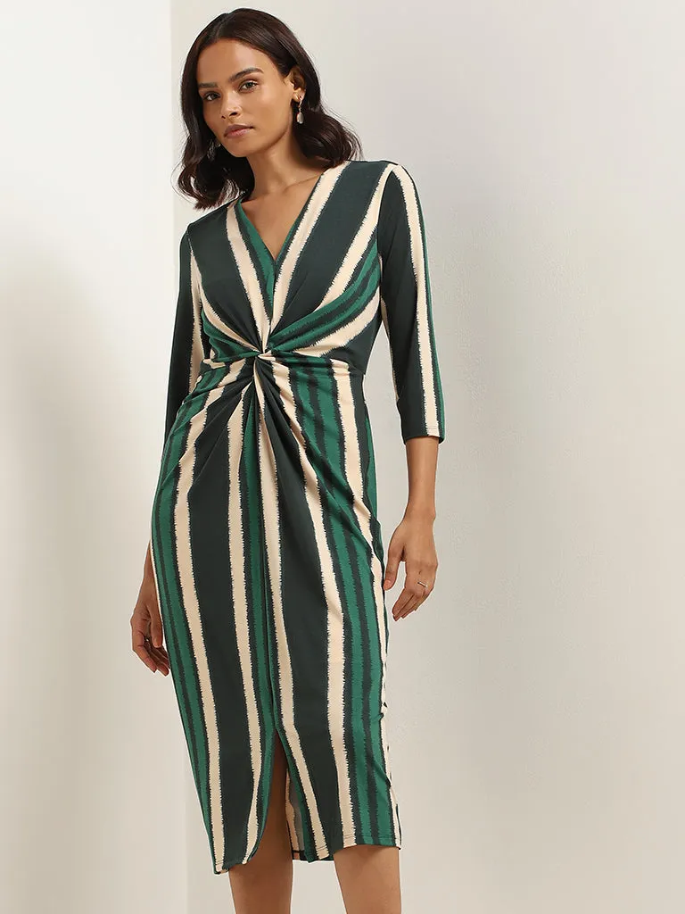 Wardrobe Green Striped Wrap Dress