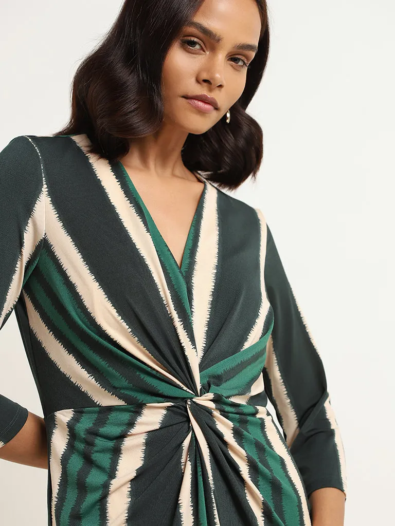 Wardrobe Green Striped Wrap Dress