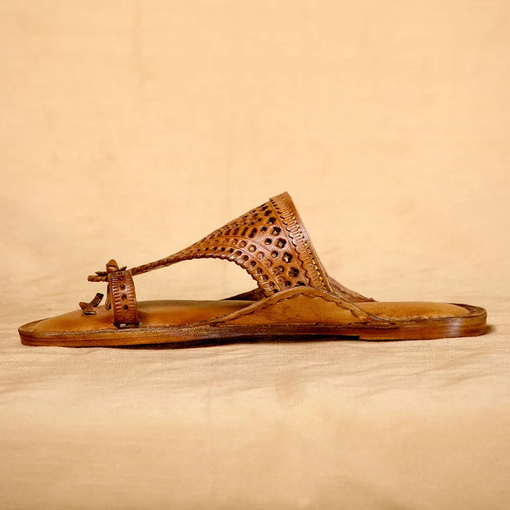Women's Genuine Leather Kolhapuri Chappal - Orange Brown Rustic Charm