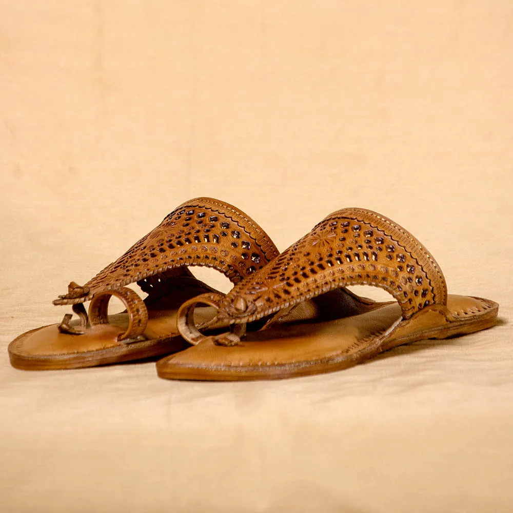 Women's Genuine Leather Kolhapuri Chappal - Orange Brown Rustic Charm