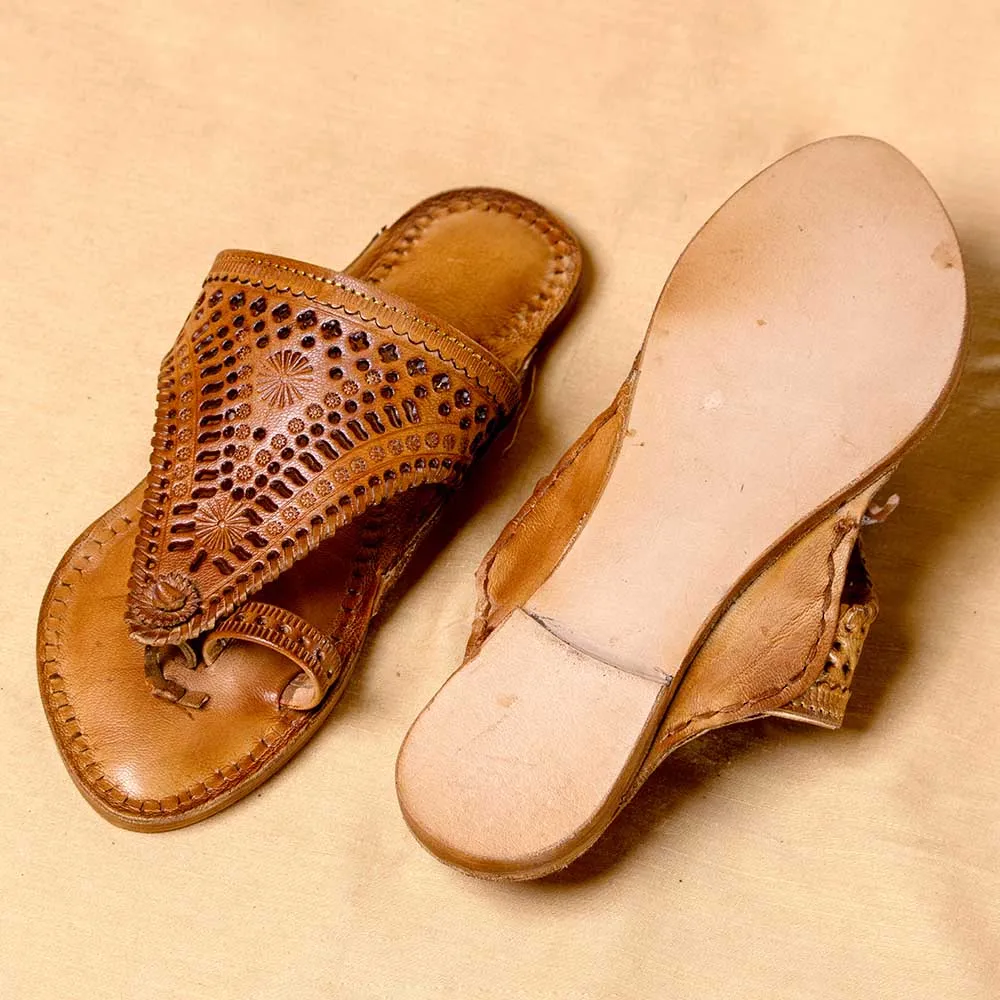 Women's Genuine Leather Kolhapuri Chappal - Orange Brown Rustic Charm