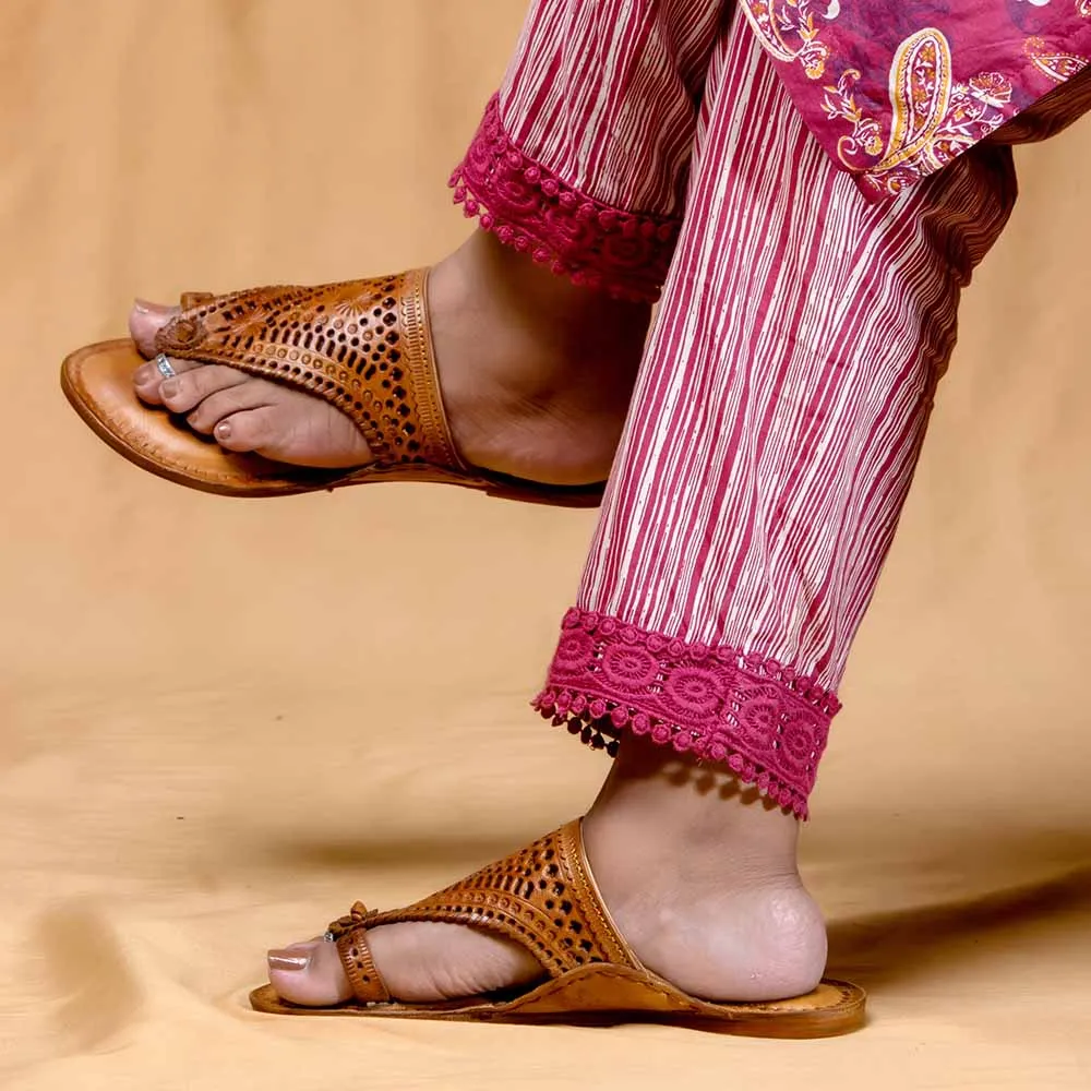 Women's Genuine Leather Kolhapuri Chappal - Orange Brown Rustic Charm
