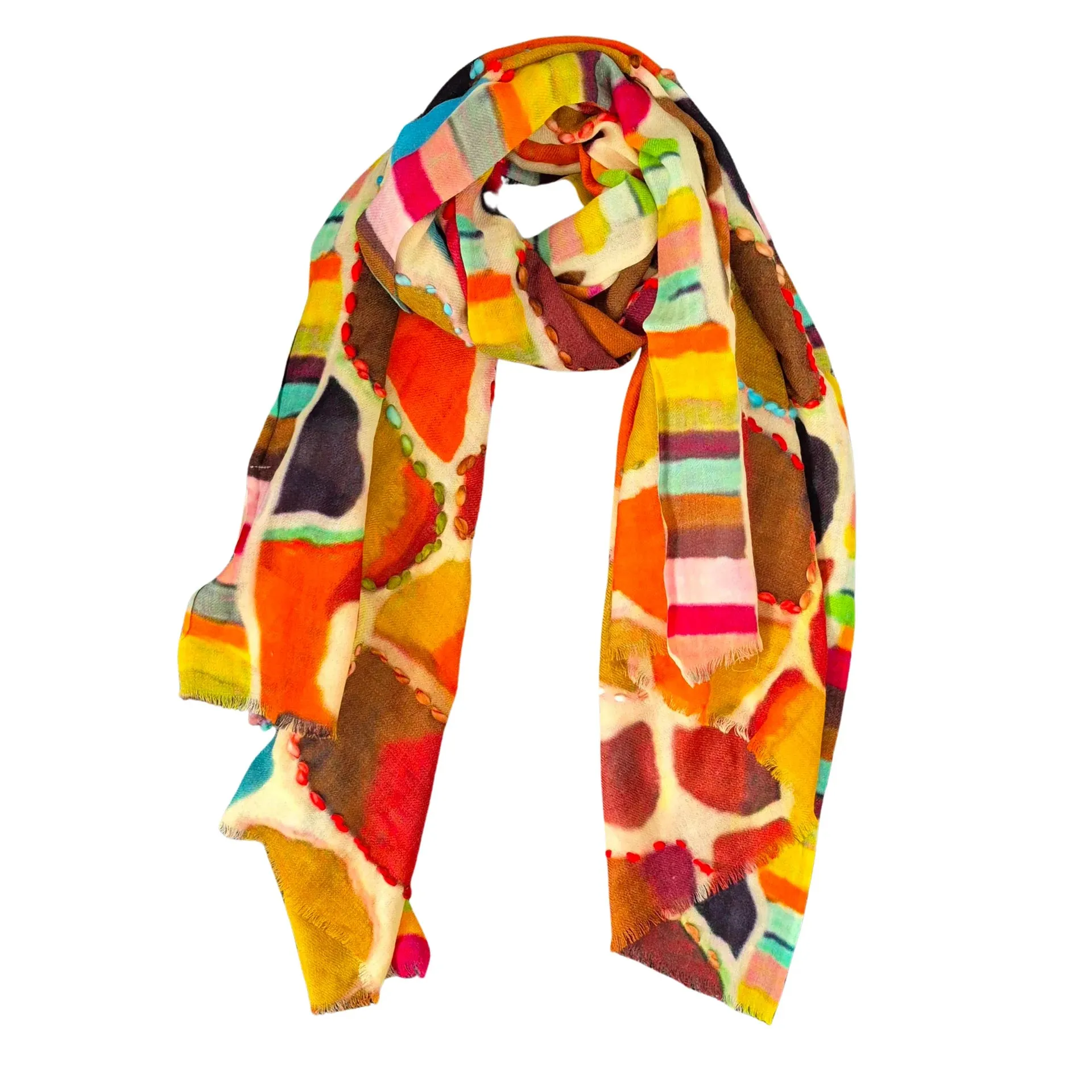 ZODA-Pure Wool Scarf-Orange Multi